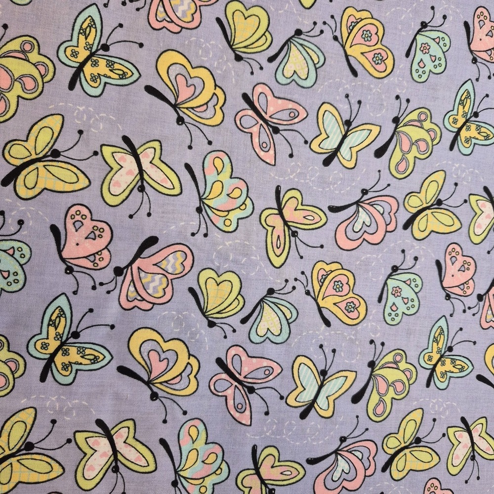 Pastel Butterfies on Purple Cotton Fabric Traditions Patty Reed Designs 4 Yards